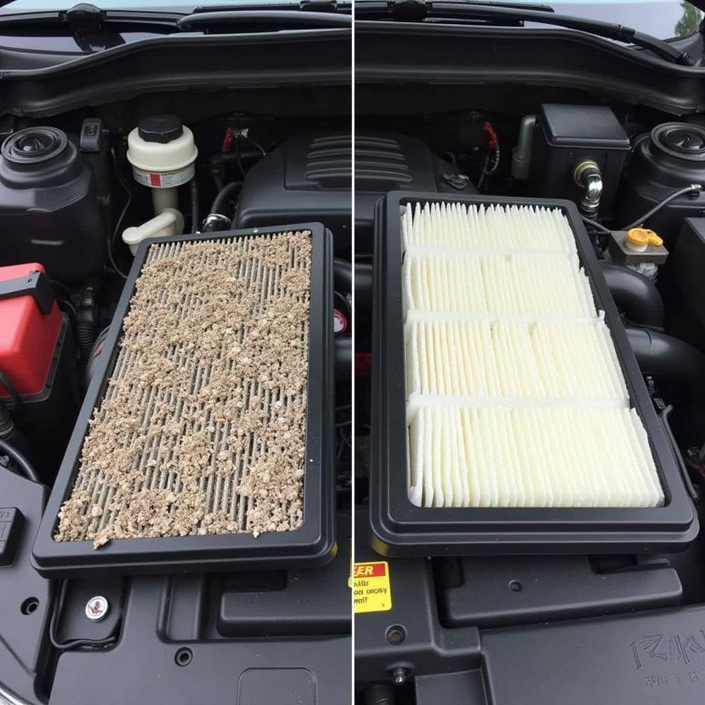 Replacing a dirty car air filter with a new one