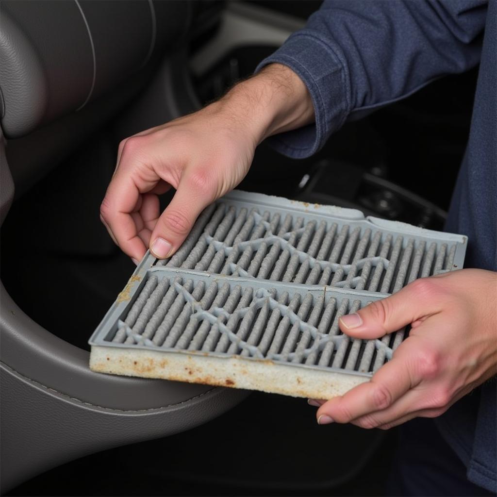 Mechanic Replacing Car Cabin Air Filter