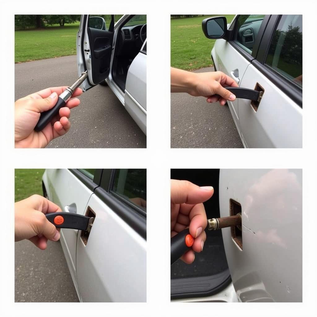 Replacing a rusted car door hinge with a new one