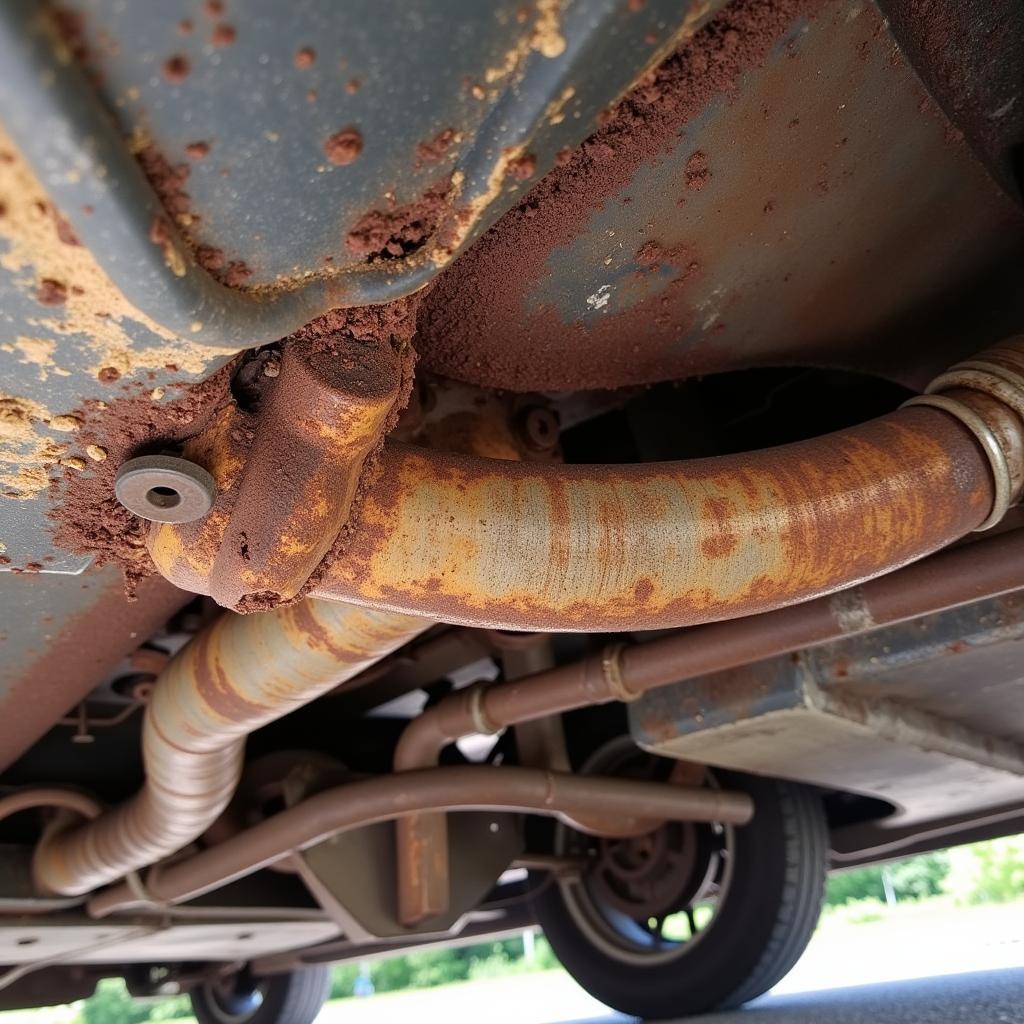 Rust Formation on a Classic Car's Undercarriage