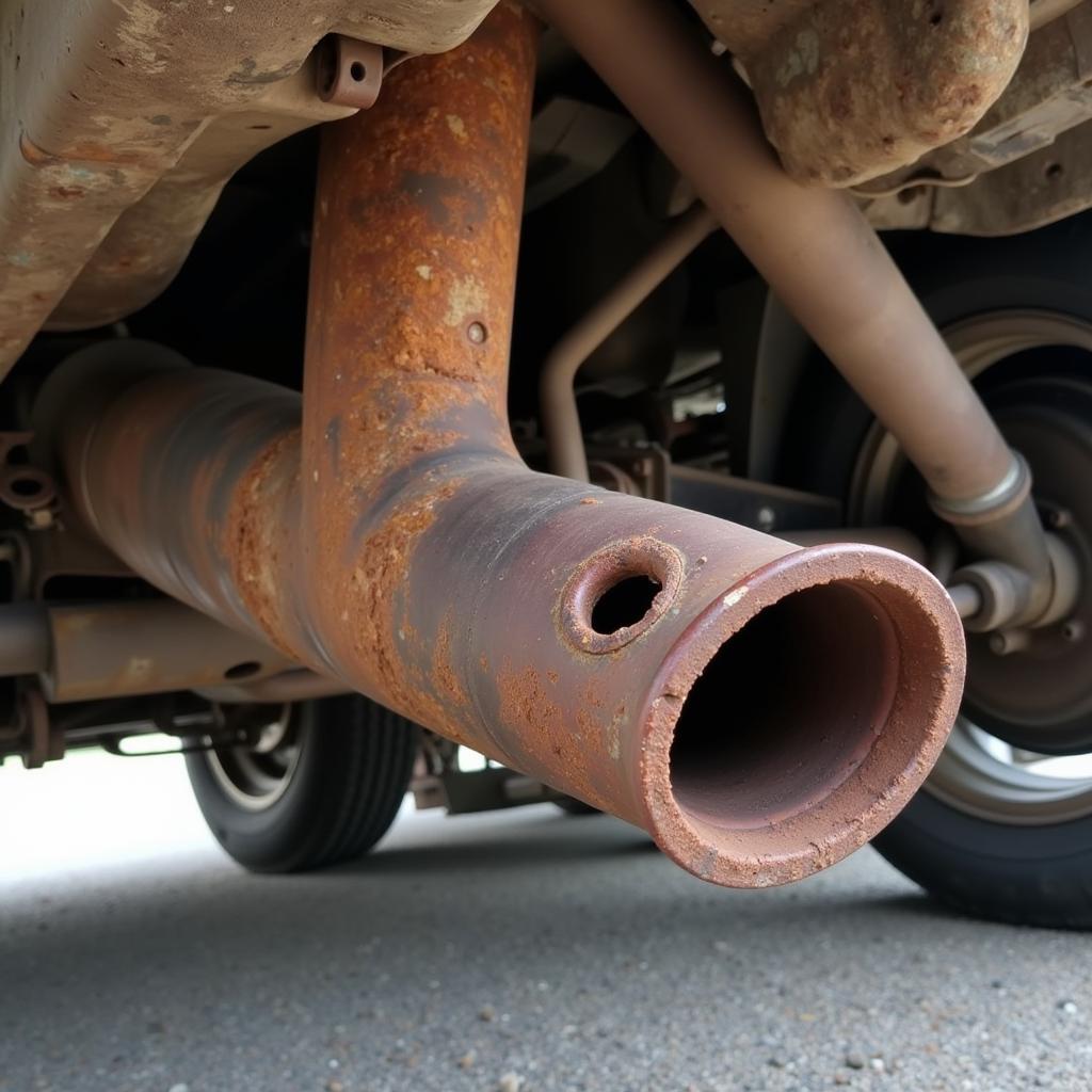 Rusty Exhaust Pipe on a Fossil Fuel Car