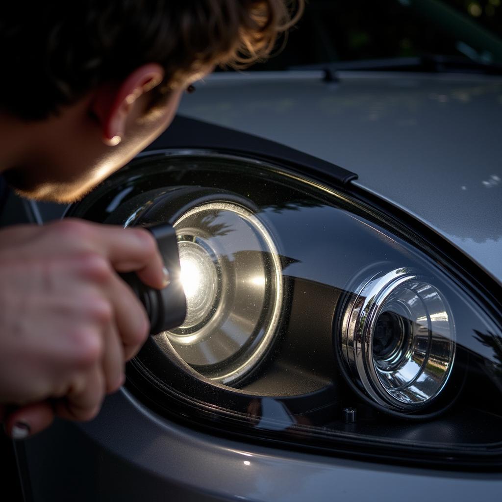 Inspecting a Sagging Car Headlight