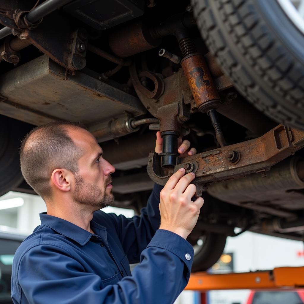 Inspecting a salvage car for damage