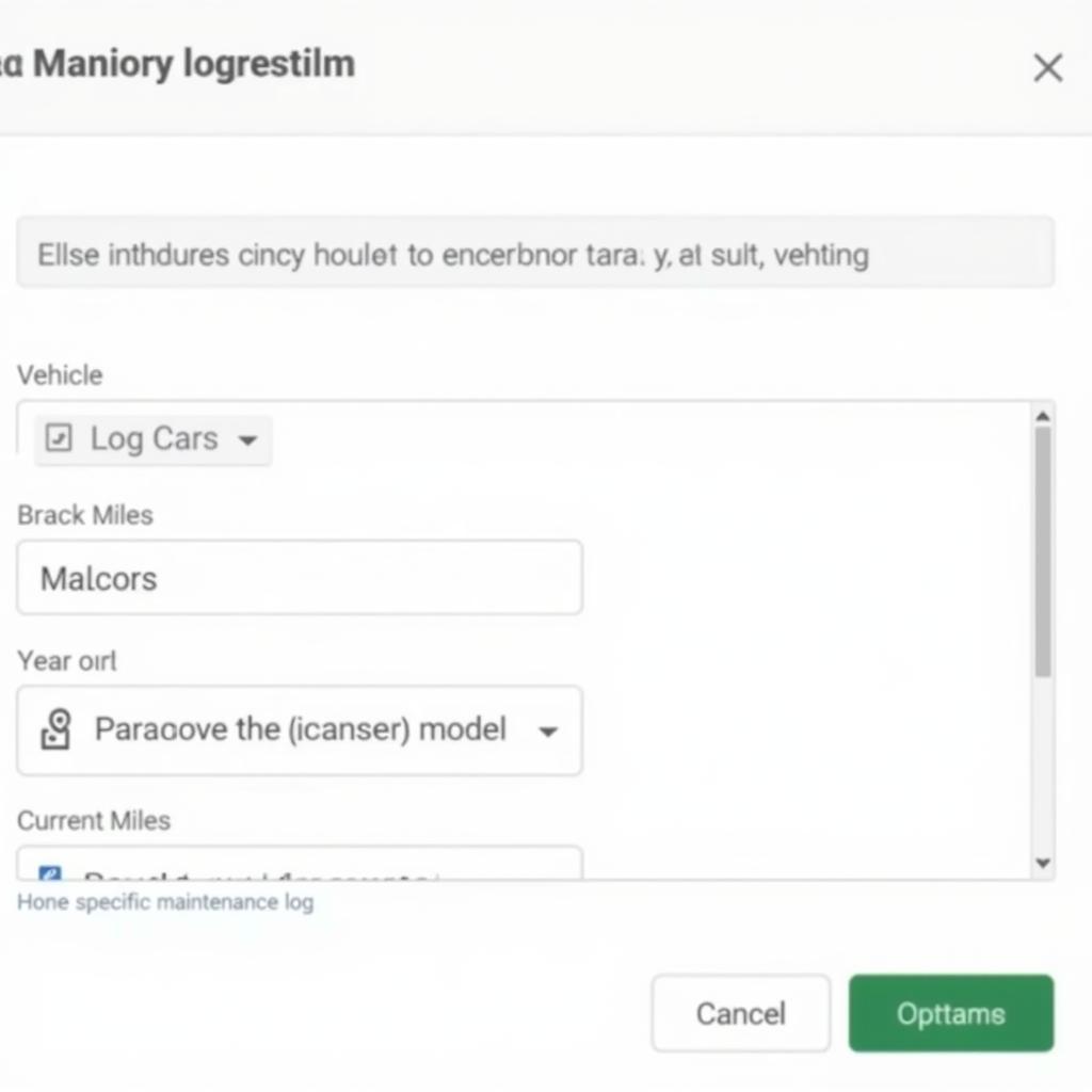 Setting up vehicle information in the excel car maintenance log