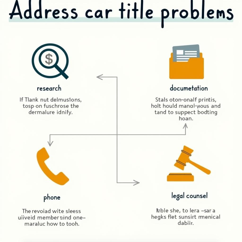 A step-by-step guide to resolving car title problems, including researching, gathering documentation, contacting involved parties, and seeking legal counsel.