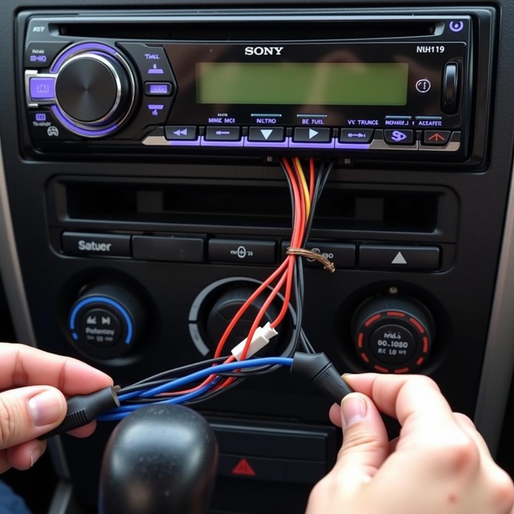 Inspecting Sony Car Stereo Wiring in Cold Weather