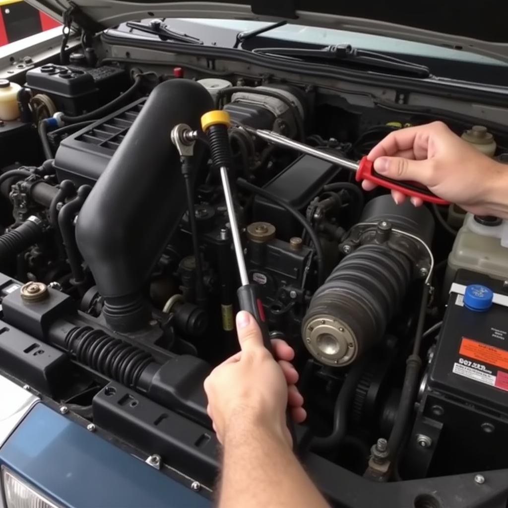 Inspecting the Steering Column of a 1996 Lincoln Town Car