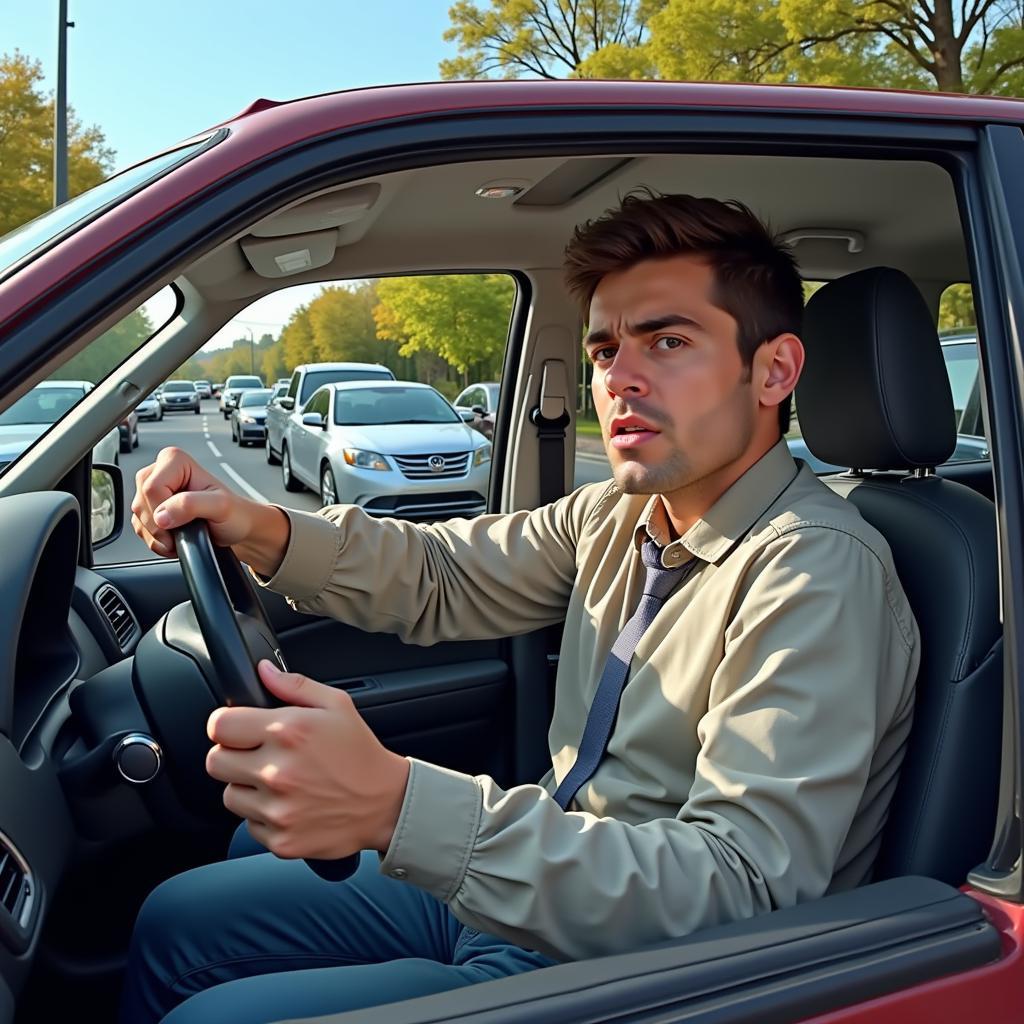 Stressed driver stuck in traffic