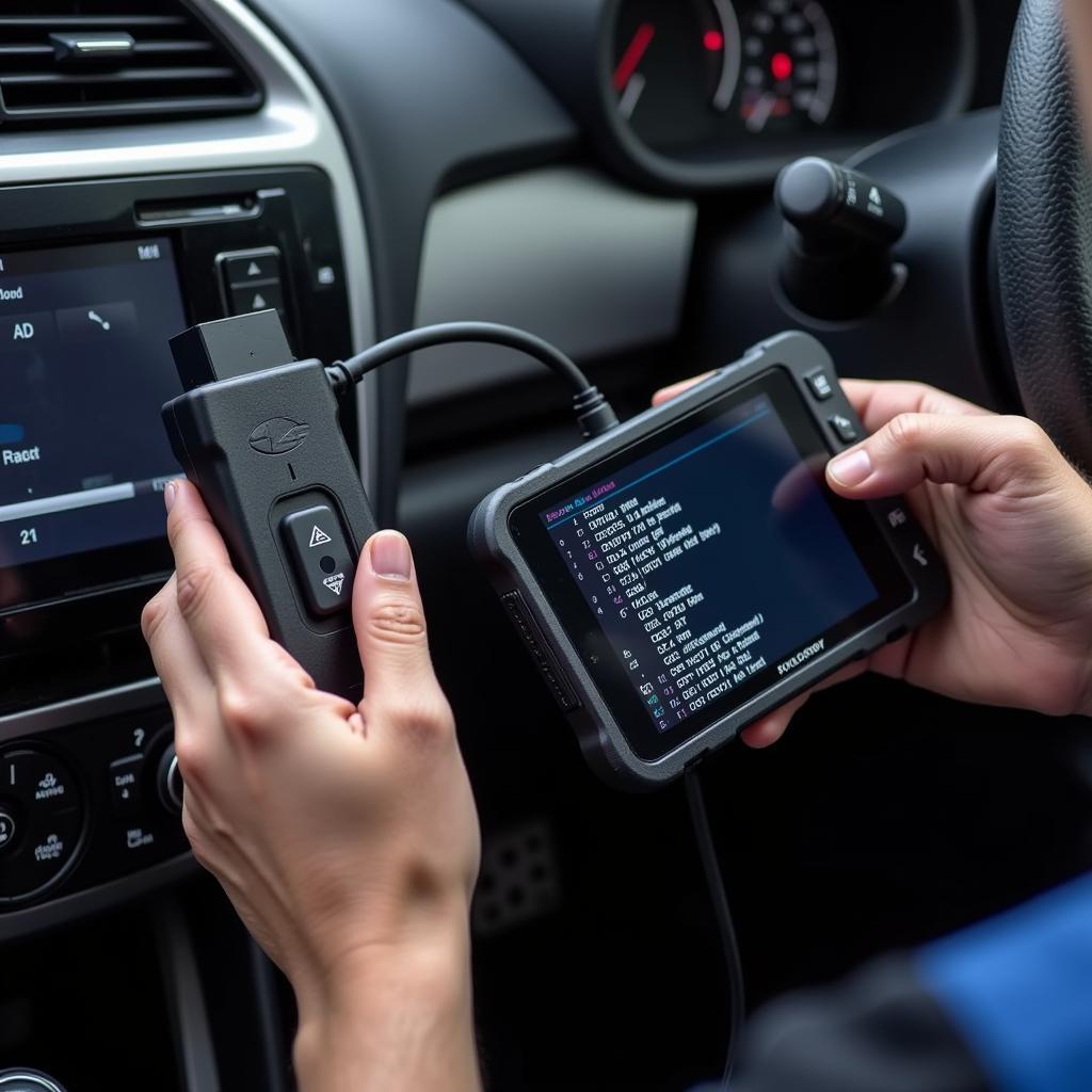 Subaru Mechanic Checking Diagnostic Trouble Codes