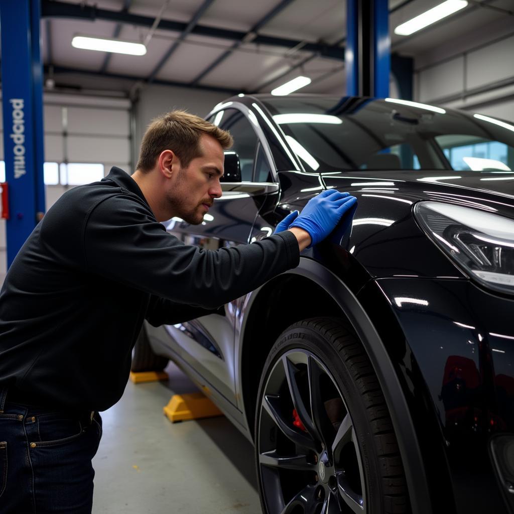 Tesla Repair Technician Working on EV