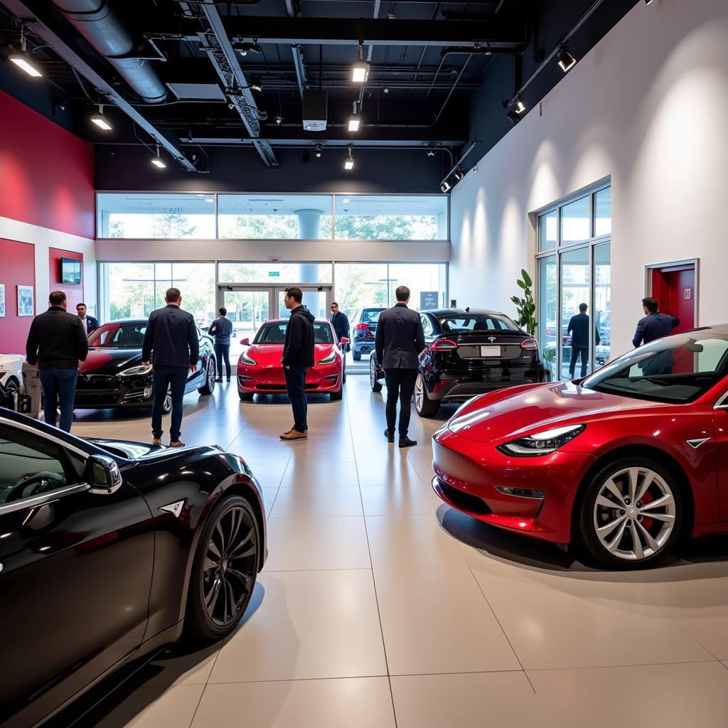 Tesla Showroom with Customers