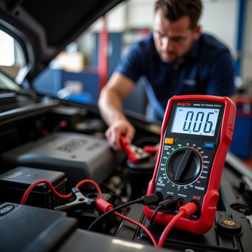 Testing Car Battery Voltage with Multimeter