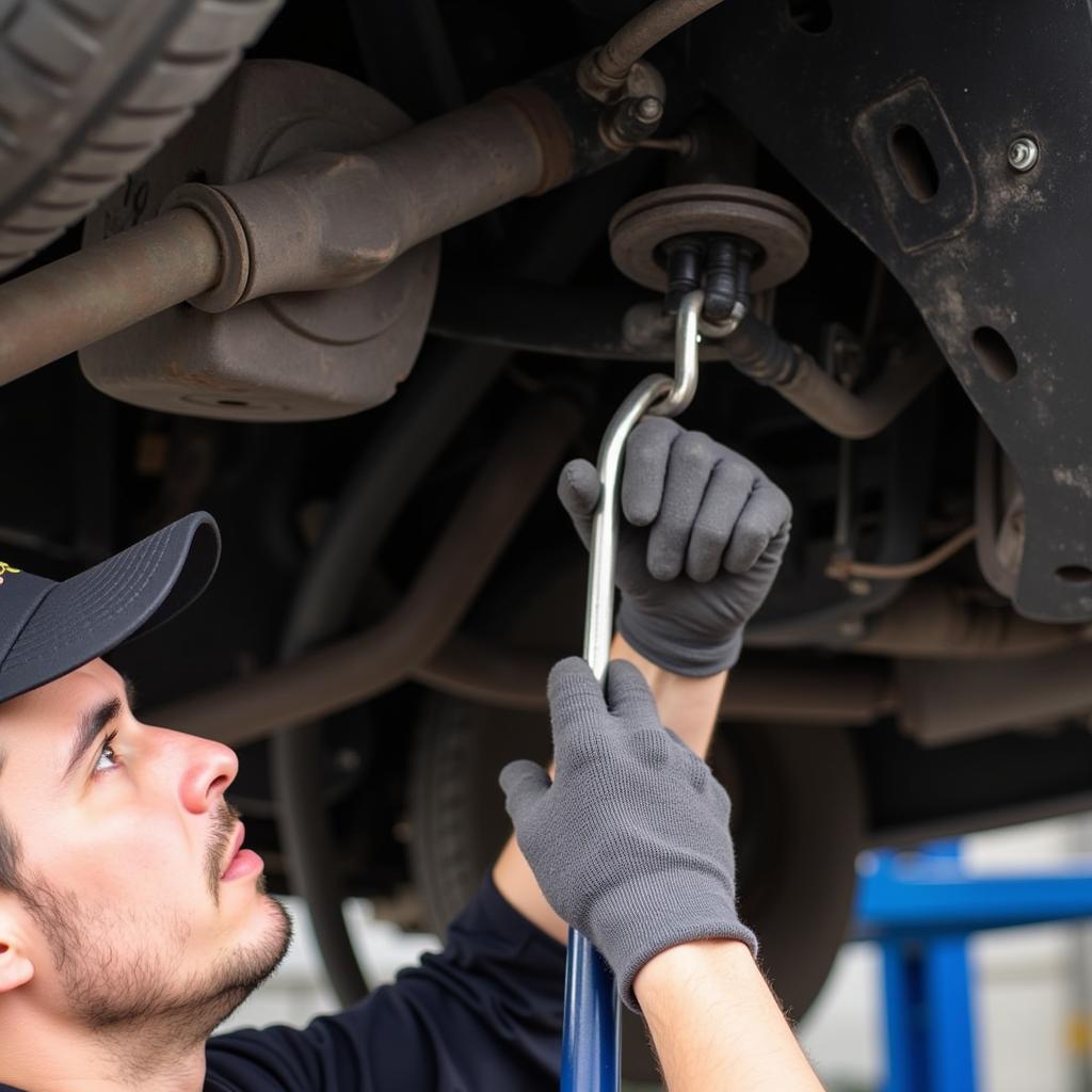 Mechanic Replacing a Car Tie Rod