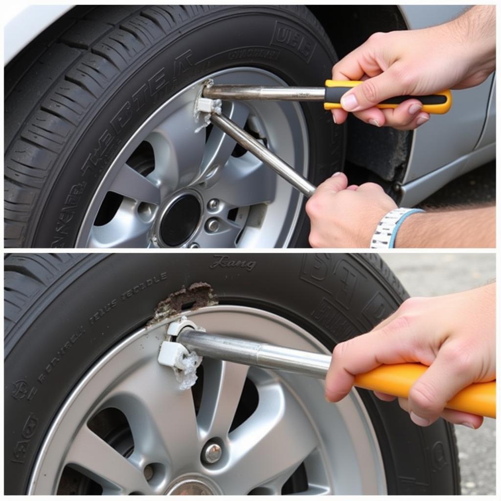 Inserting a Tire Plug into a Gouge