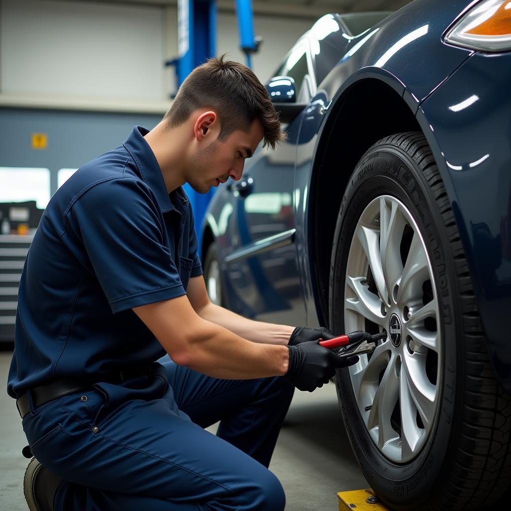 Tire Technician Repairing Tire