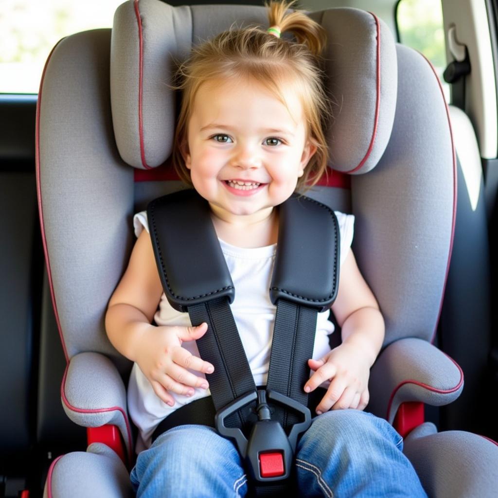 Toddler Comfortably Seated in Car Seat with Properly Adjusted Seatbelt