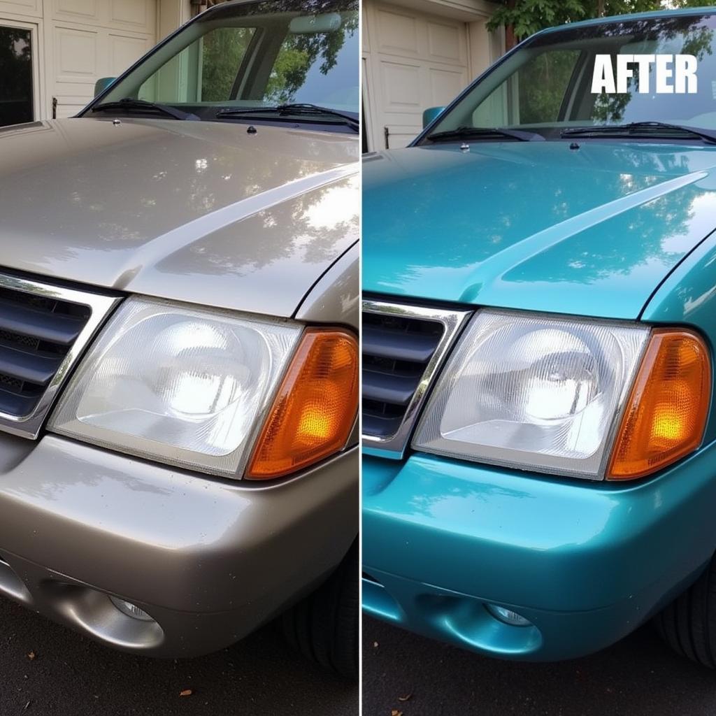 Toothpaste Headlight Cleaning: Before and after images of a car headlight cleaned with toothpaste, showcasing the temporary improvement in clarity.