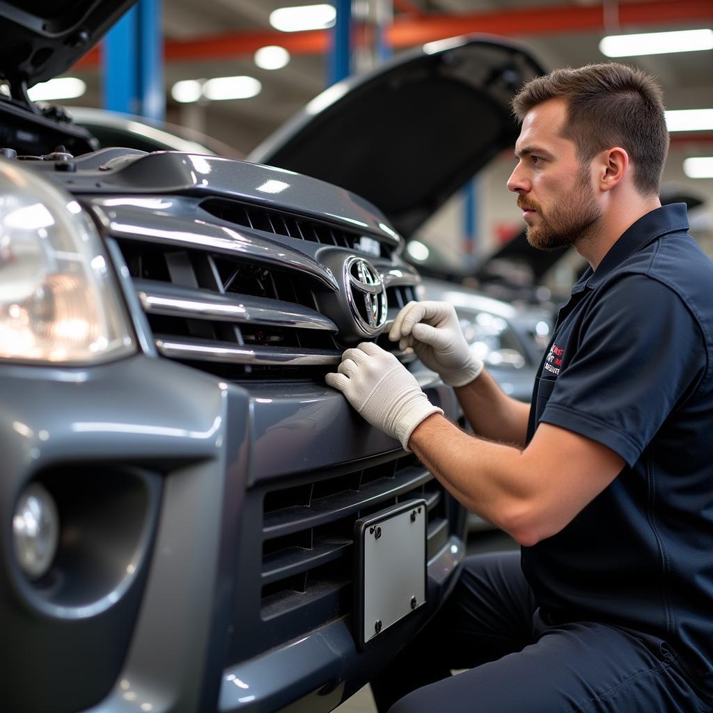 Toyota Technician Performing Vehicle Inspection