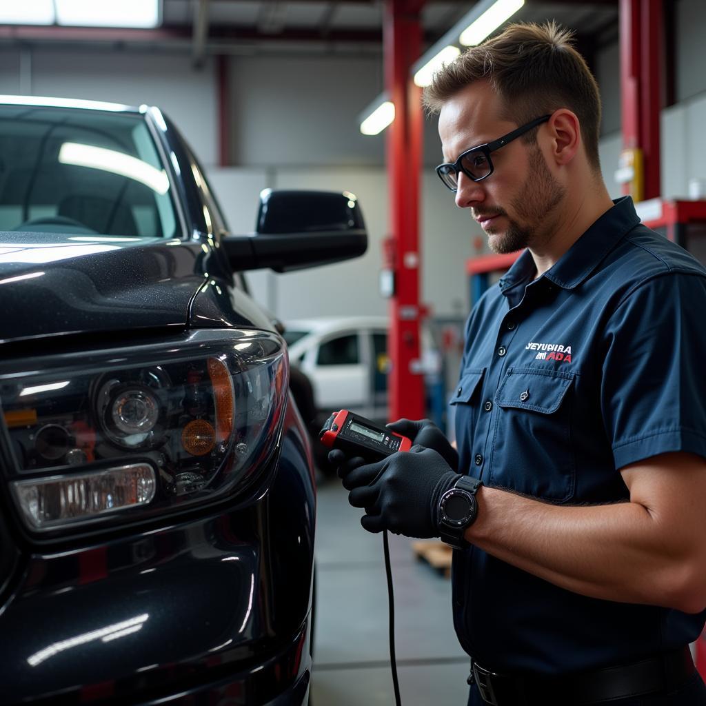 Mechanic Inspecting a Toyota Tundra