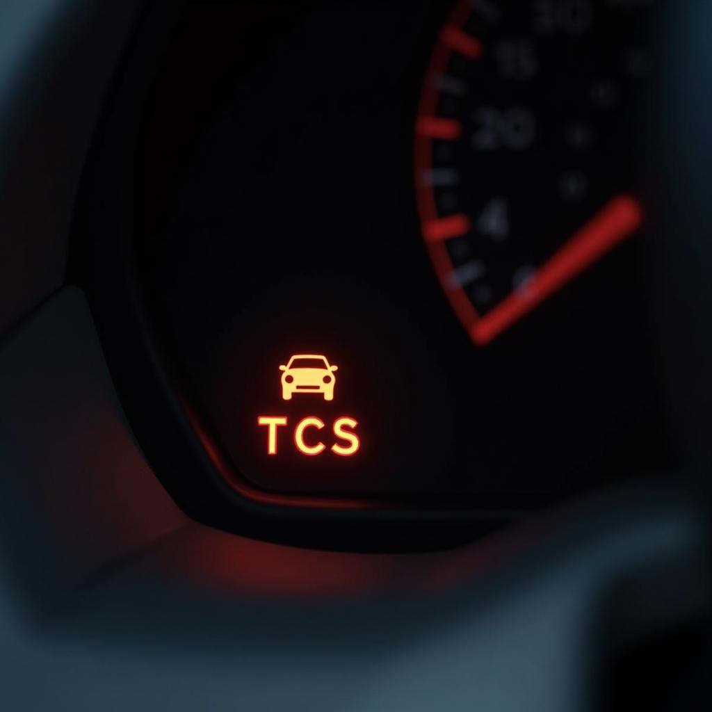 Traction Control Light Illuminated on Car Dashboard