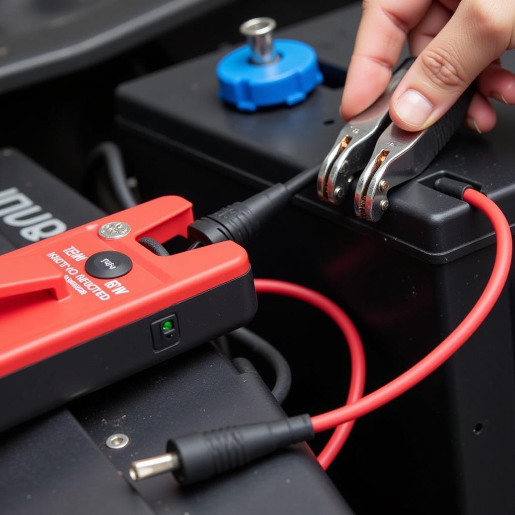 Trickle Charger Connected to a Car Battery