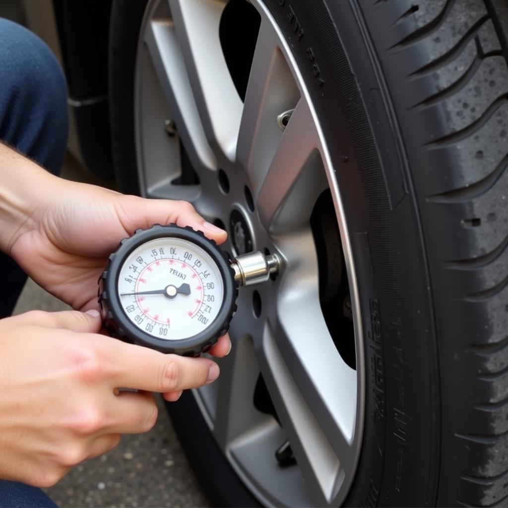 Checking Tyre Pressure with a Gauge