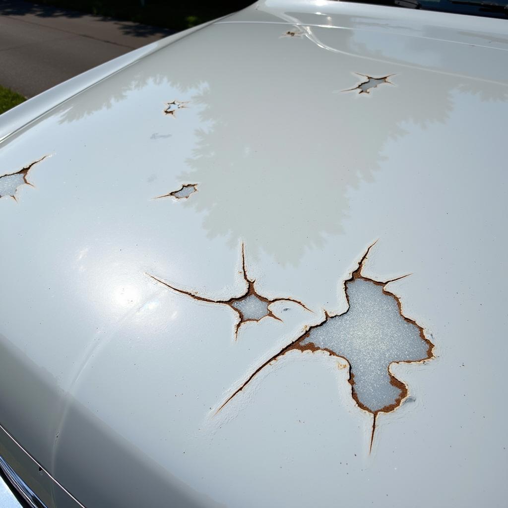 Unrepaired Hail Damage Leading to Rust and Paint Chipping