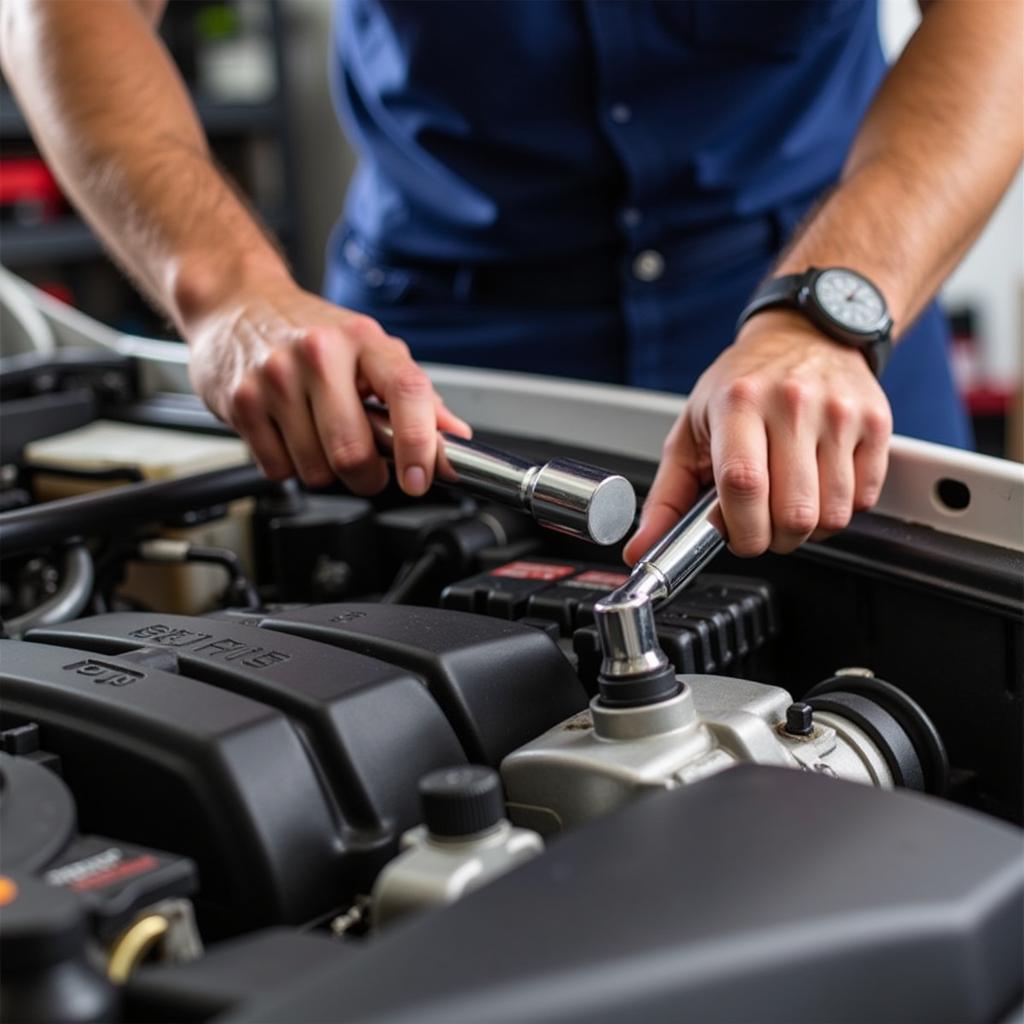 Using a socket set for car repair