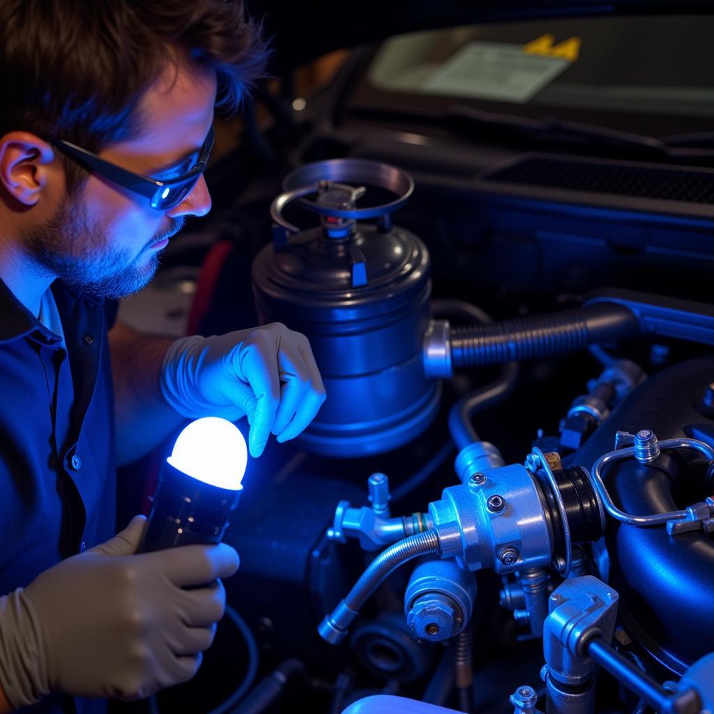 Detecting a Car AC Refrigerant Leak with UV Dye