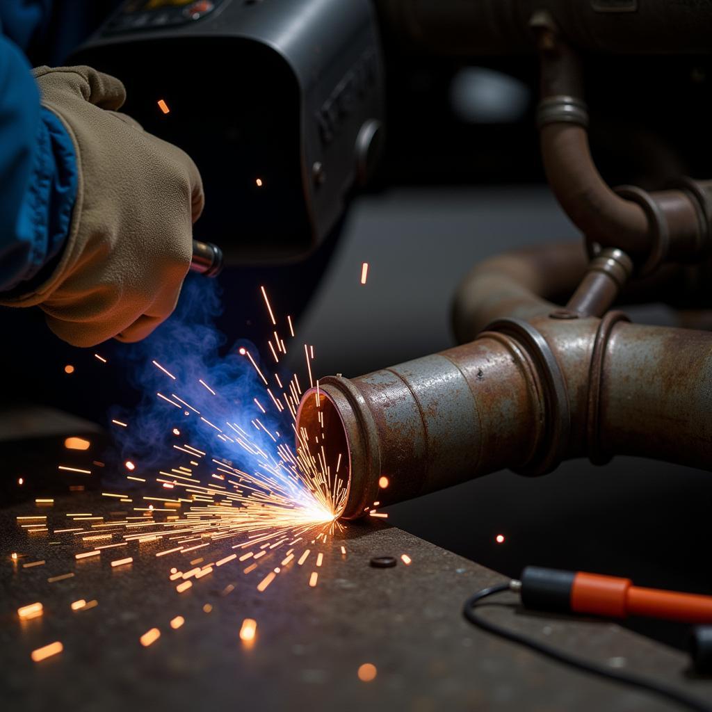 Welding a Patch onto a Car Exhaust