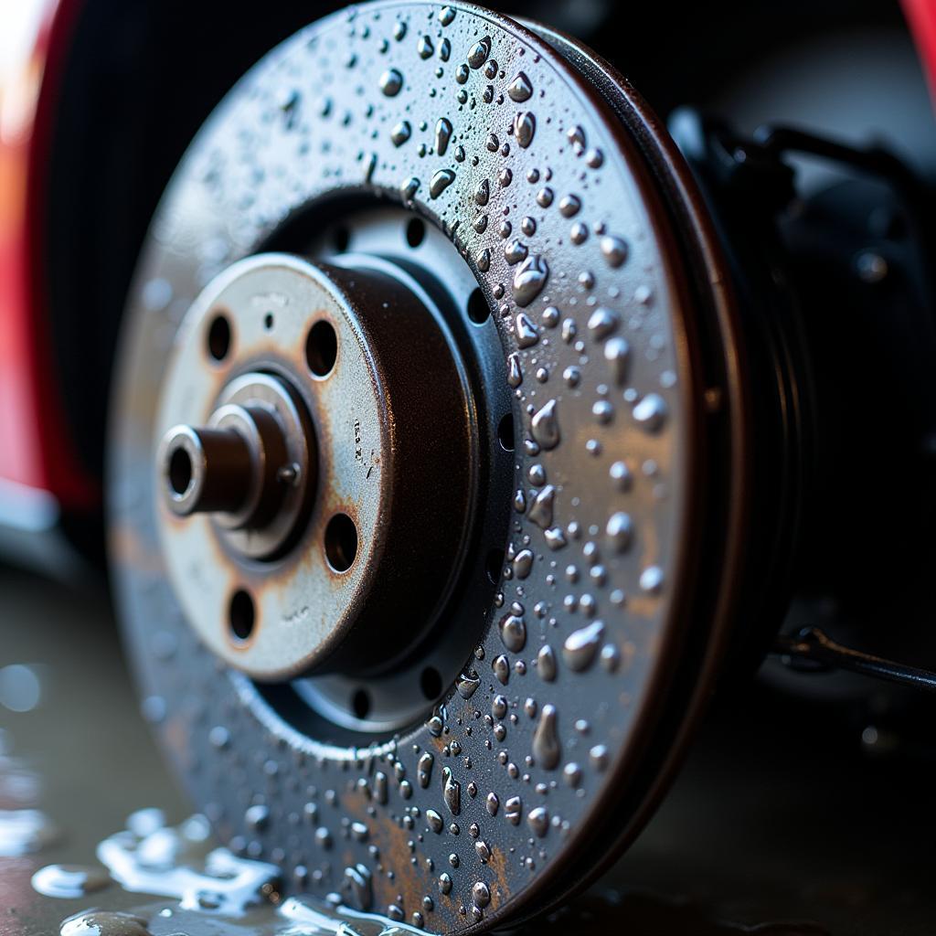 Wet brake rotor after a car wash