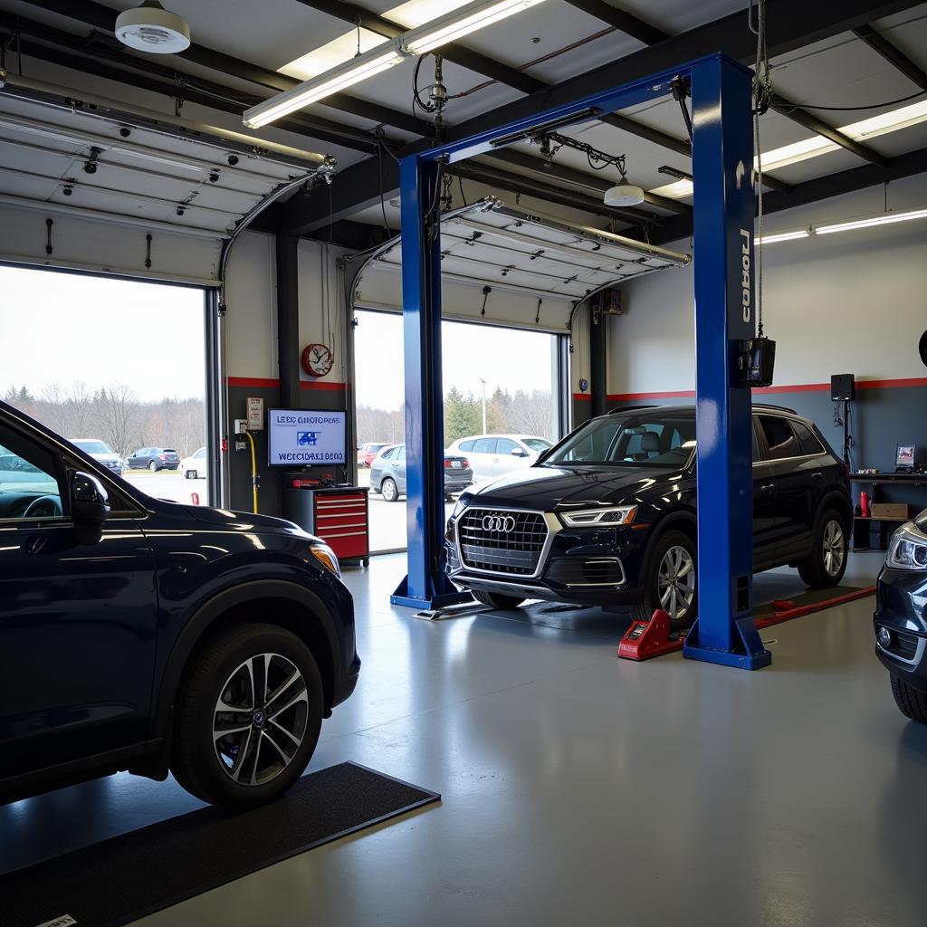 Interior of a modern Wexford garage with advanced diagnostic equipment.