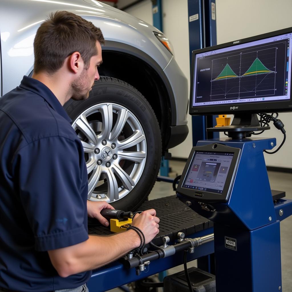 Wheel Alignment Machine in Use