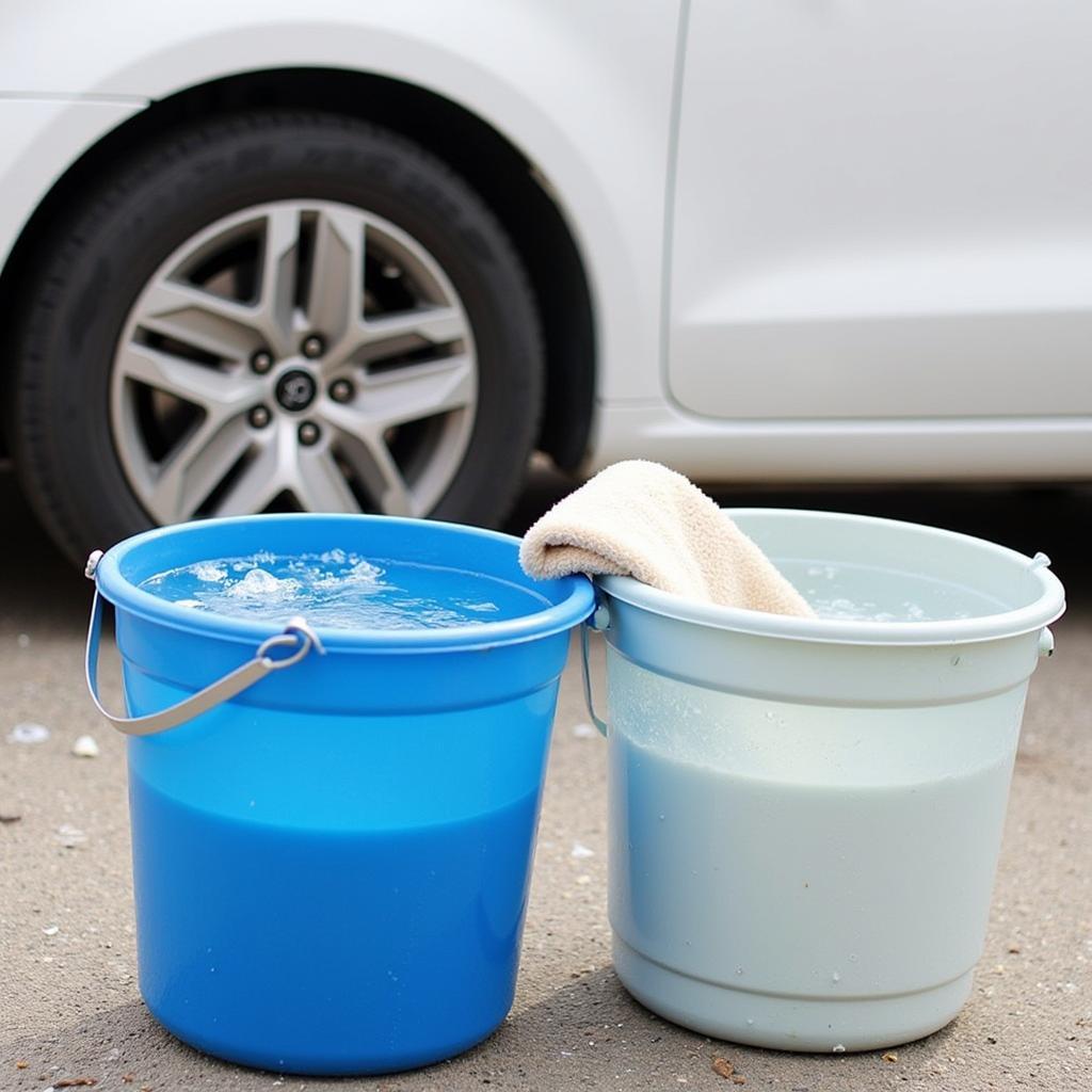 Two-Bucket Car Wash Method for White Car