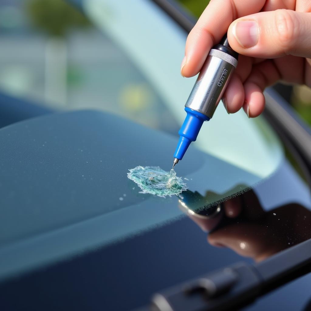 Applying a windshield repair kit to a small chip