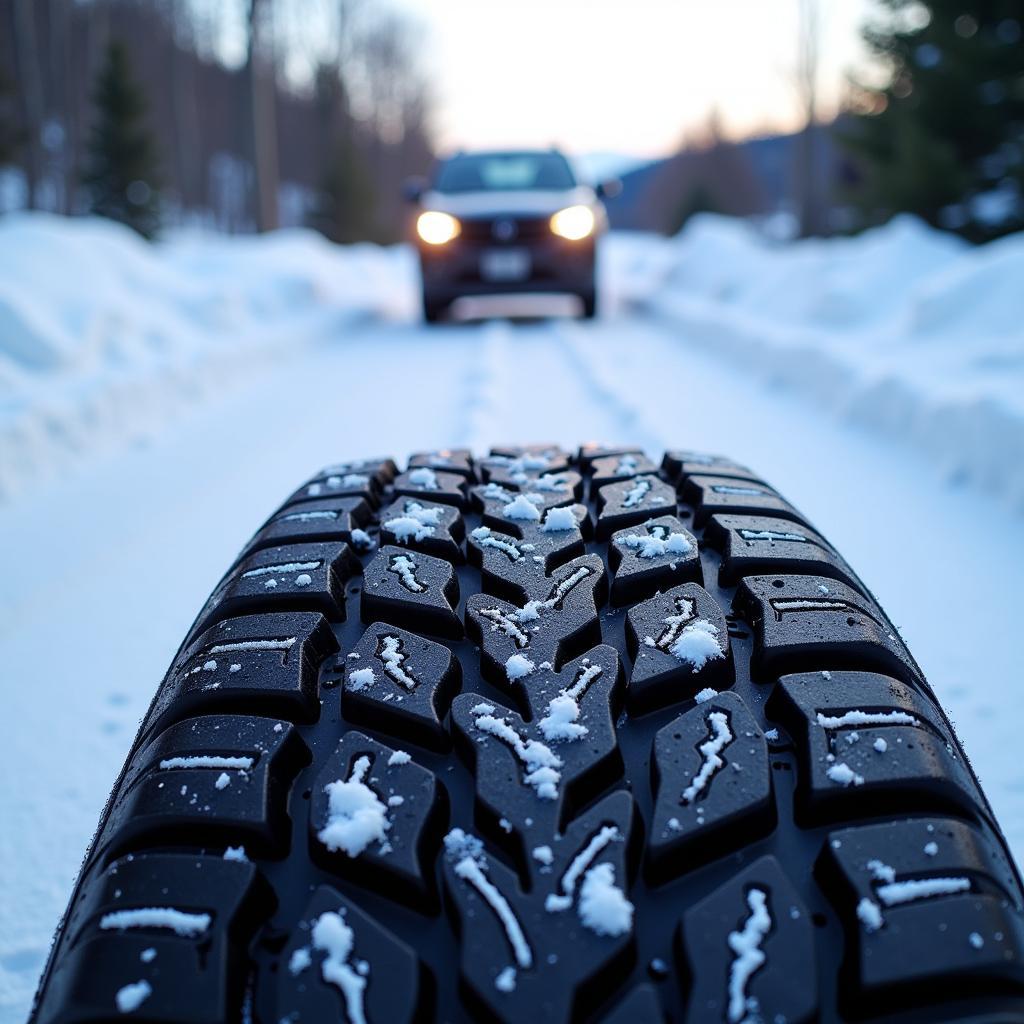 Winter Tires on Snowy Road