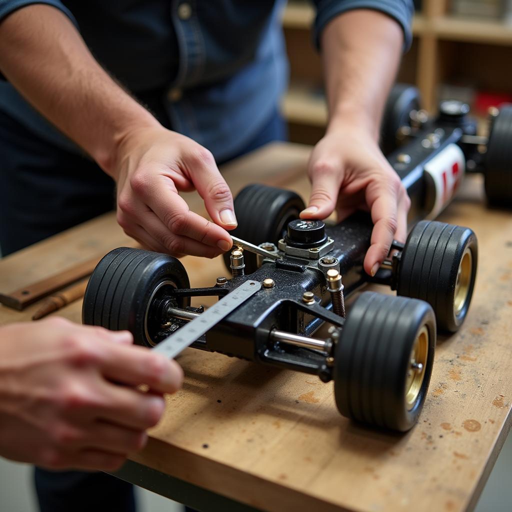 Inspecting the Axle of a Wobble Derby Car