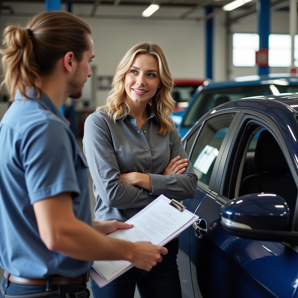 Woman Talking to Mechanic