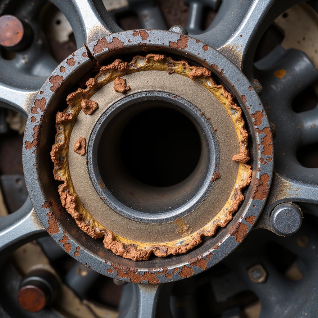 Worn engine bearing showing signs of damage and wear