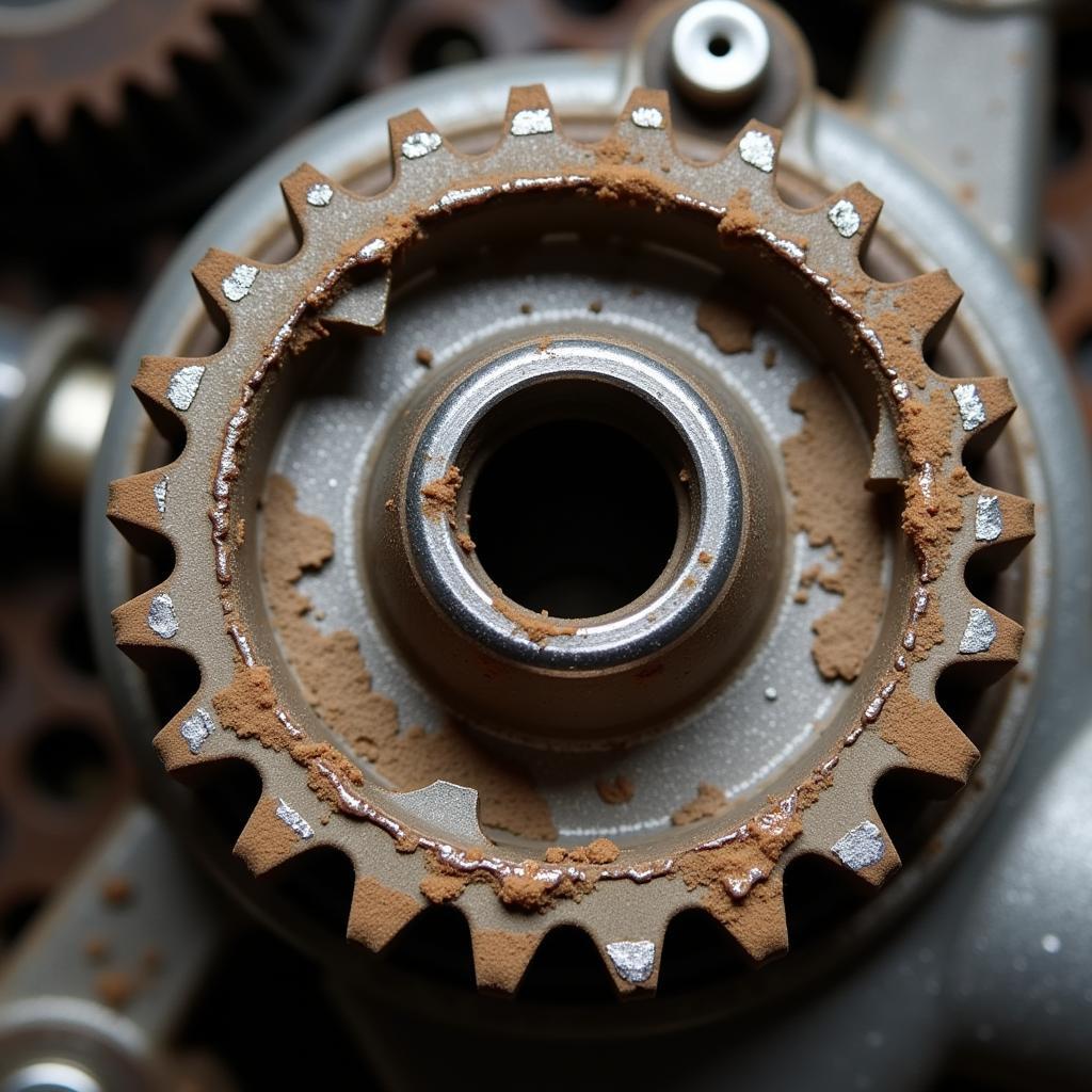 Worn Starter Gear Teeth Close Up