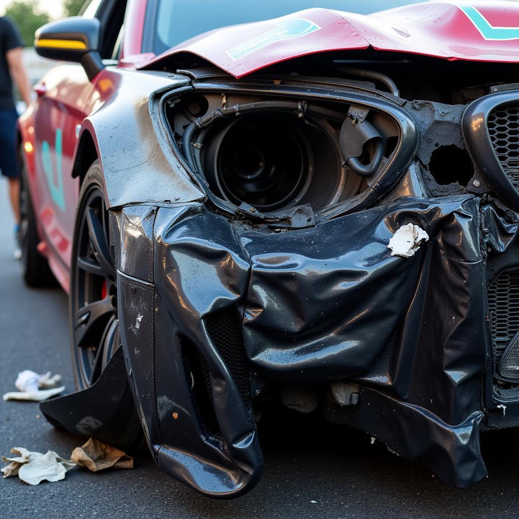 Assessing the damage of a wrecked car for racing