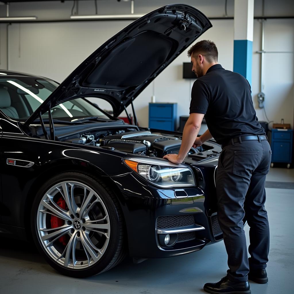 Affordable Luxury Car Repair: Independent Mechanic Working on a Sedan