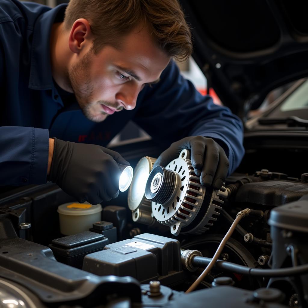 Inspecting Car Alternator