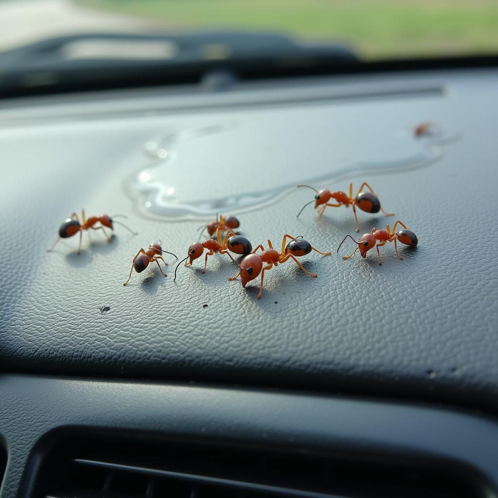 Ants Crawling on Car Dashboard