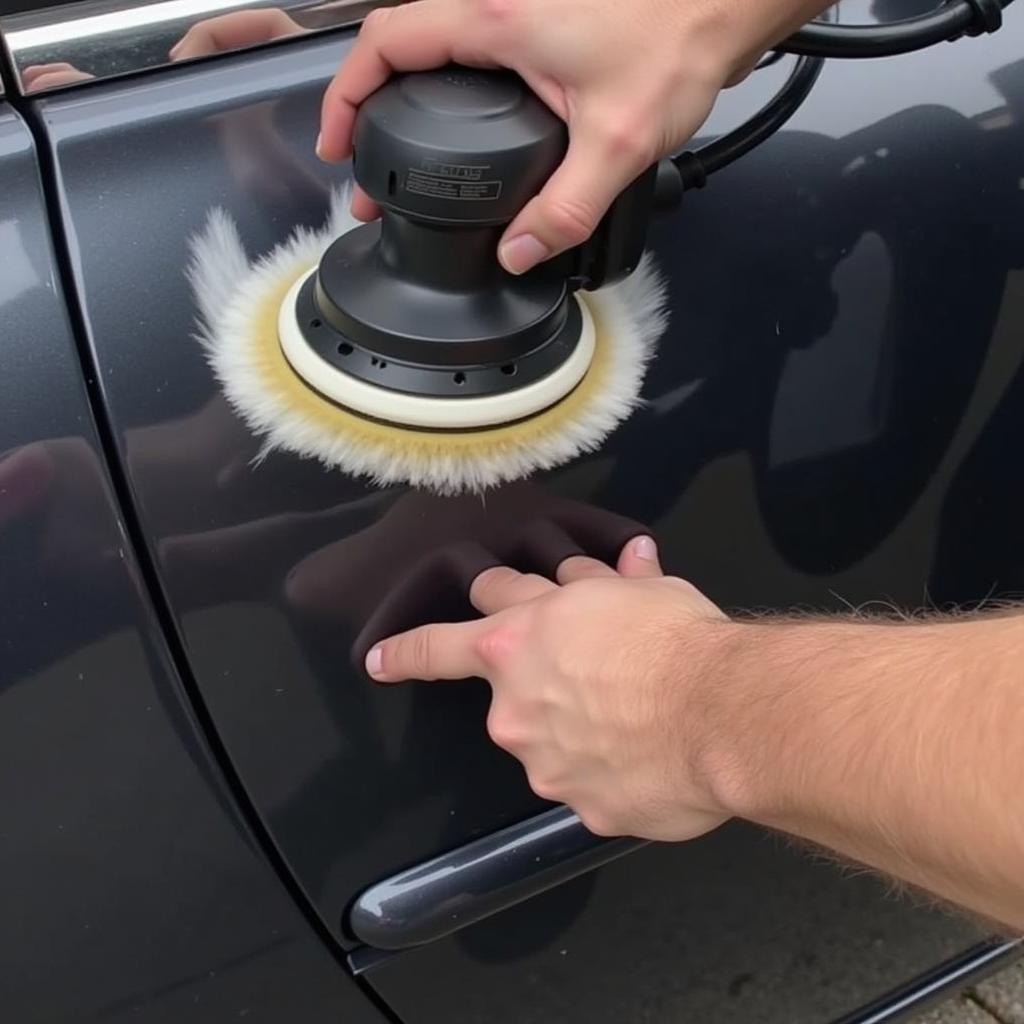 Applying car wax with a buffer