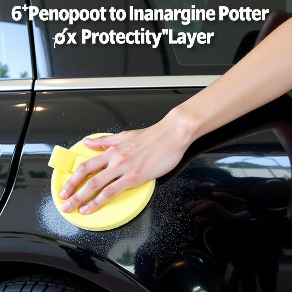 Applying car wax to a black car for protection against swirl marks