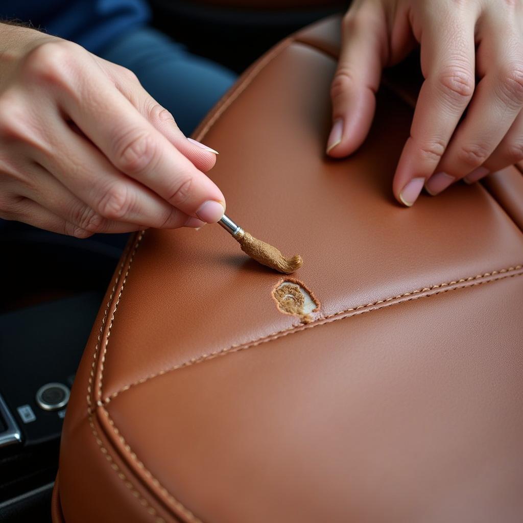 Applying Leather Repair Compound to Car Seat