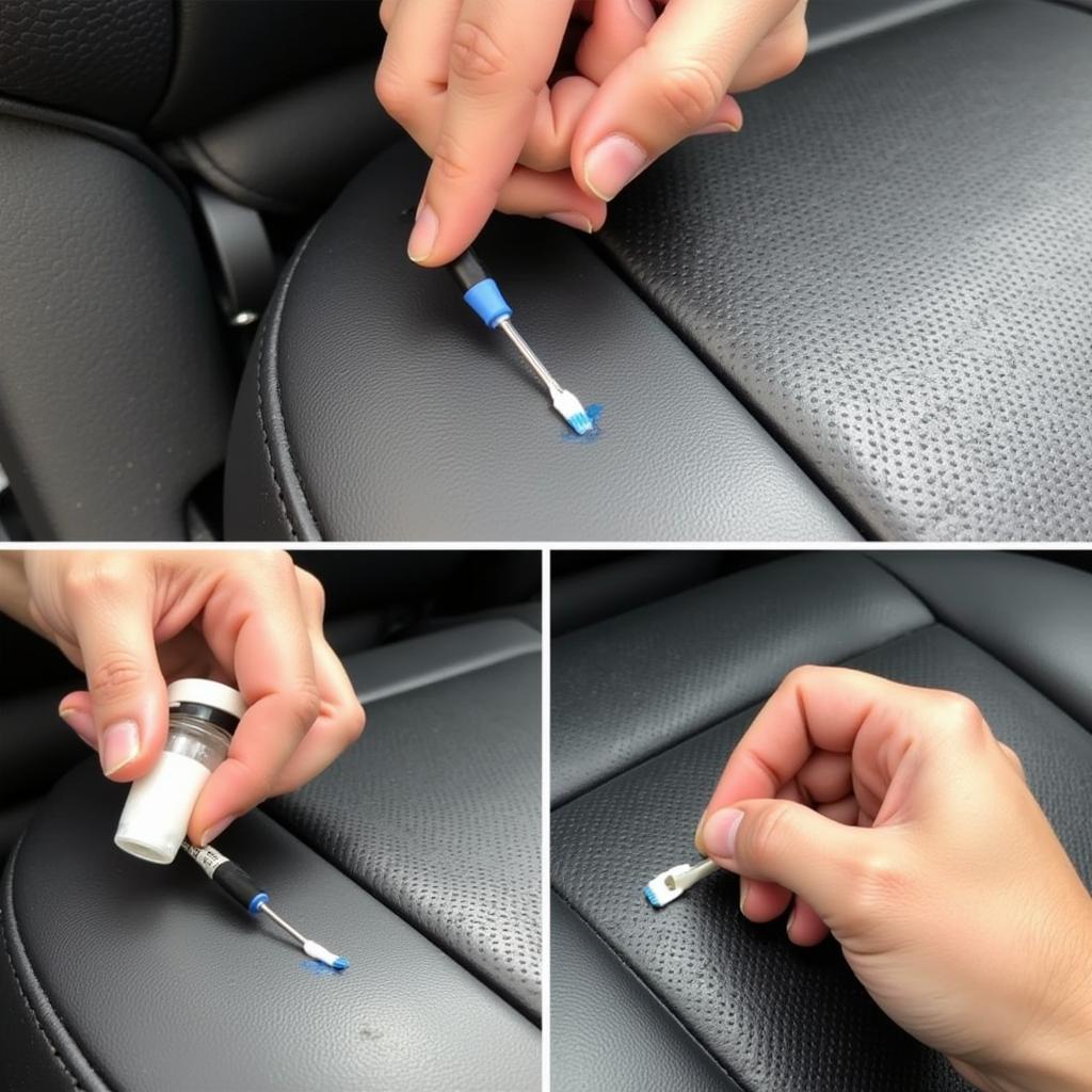 Applying liquid leather to repair a cigarette burn in a car seat