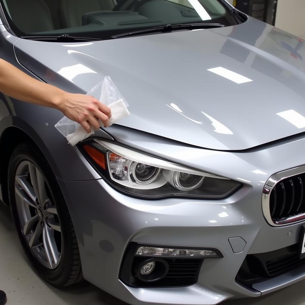 Applying paint protection film (PPF) to a car.