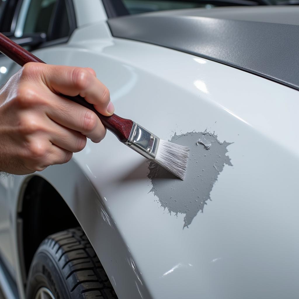 Applying primer to a car paint chip